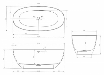 Ванна из литьевого мрамора Abber Stein 170х75 AS9624-1.7