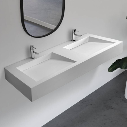 Раковина подвесная ABBER Stein AS2643-1.5 двойная, белая матовая Раковина подвесная ABBER Stein AS2643-1.5 двойная, белая матовая