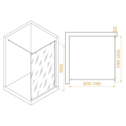 Душевая перегородка 120*195 RGW WA-010 Хром/Тонированное(серое)/8 мм