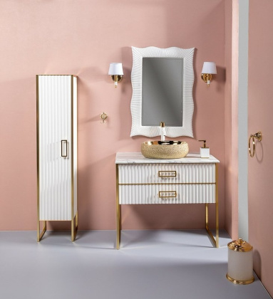 Тумба MONACO 100см h74см белая глянец + золото под раковину чашу 867-100-WG Boheme