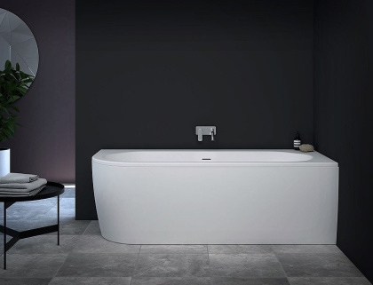 Акриловая ванна угловая правосторонняя, щелевой слив-перелив, белая фронтальная панель, белая чаша, 1790х790х600, SLIM CORNER-180-80-60-R-W37-SET