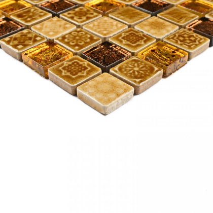 Мозаика стеклянная с камнем Morocco Gold (чип 8*23*23) 300*300(11шт-0.99м2), м2