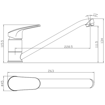 Смеситель Rossinka RS45-21 для кухни с поворотным изливом Смеситель Rossinka RS45-21 для кухни с поворотным изливом
