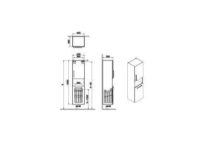 Пенал высокий Root 40 см с корзиной для белья, глянцевый белый, правосторонний