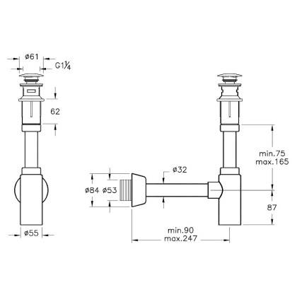 Набор донный клапан и сифон для раковины, хром Набор донный клапан и сифон для раковины, хром