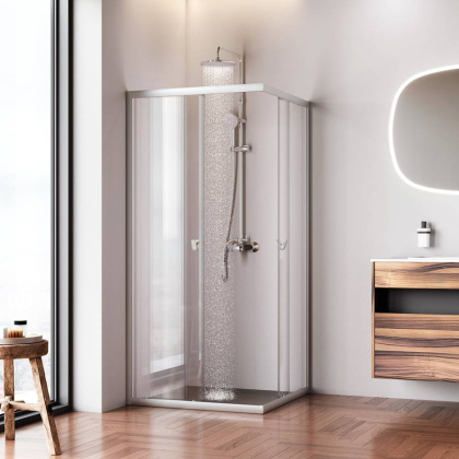 W87G-403-9090-МТ Sunny Душевое ограждание квадратное, раздвижные двери 90x90 серебро,стекло прозрачное