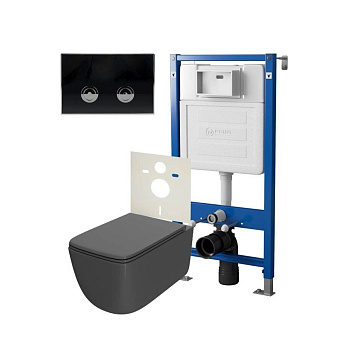 Сет: Система инсталляции пневматическая Point Элемент П для подвесного унитаза PN45121 + Клавиша смыва для пневматической инсталляции Point Венера, черный/хром, PN44071BC + Унитаз подвесной Point Меркурий безободковый, сид.дюропласт микролифт быстросъем, 