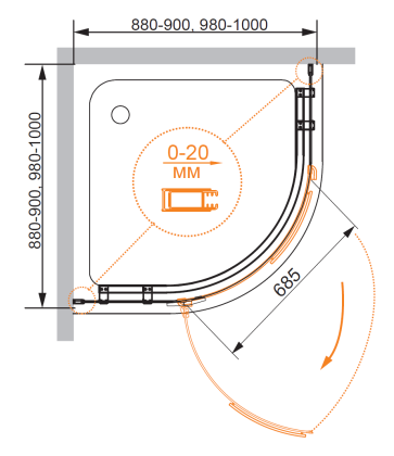 BERGAMO-R-1-90-ARCO-C-Cr-R-IV Душевой уголок