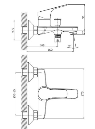 Смеситель для ванны/душа Orange Dia M45-100cr