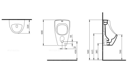 Писсуар Taormina, цвет матовый серый, (стар арт1070-006-0130), 1383-006-0130, шт
