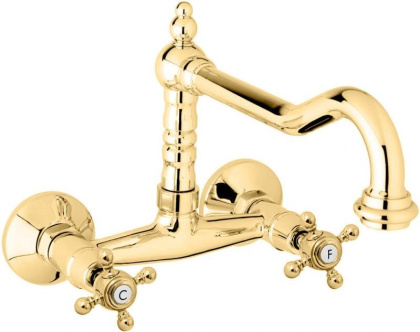 GOLF-LLP-03/24 Кухонный смеситель настенного монтажа Исполнение: Золото 24 карат, Ручки: Золото 24 карат 