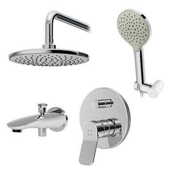 Набор: Смеситель Для ванны и душа, верхний душ с держателем, душевой набор и излив на ванну FB85A10020 X-Joy