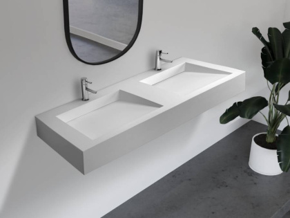 Раковина подвесная ABBER Stein AS2643-1.5 двойная, белая матовая Раковина подвесная ABBER Stein AS2643-1.5 двойная, белая матовая