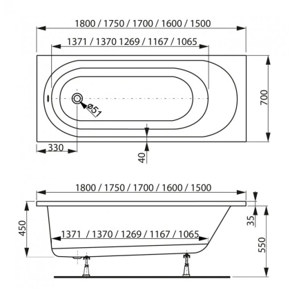 Акриловая ванна VAGNERPLAST KASANDRA 180x70