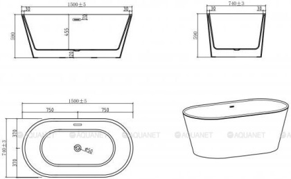 Акриловая ванна BELBAGNO BB202-1500-750