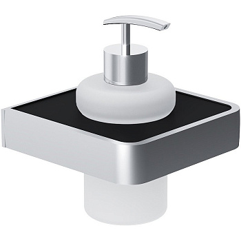 Стеклянный диспенсер для жидкого мыла Jupiter с настенным держателем, 15,3х12х12,1 см, цвет черный с серебром, DA7736900