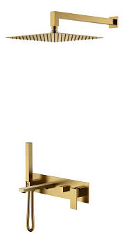 Смеситель встроенный + верхний+ ручной душ Qubic Bronze