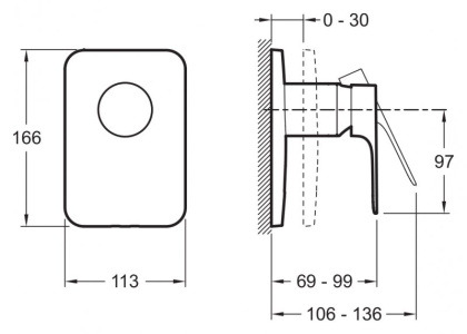 Смеситель Jacob Delafon Aleo+ E98706-CP для душа, встраиваемый, внешняя часть, шт