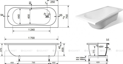 Ванна из искусственного мрамора Эстет Лаура 170x70                                                  