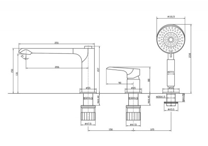 ANCONA Смеситель на борт ванны с ручным выдвижным душем, хром ANCONA-BVD3-CRM ANCONA Смеситель на борт ванны с ручным выдвижным душем, хром ANCONA-BVD3-CRM