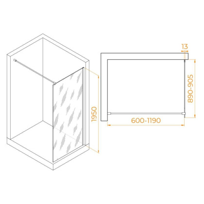 Душевая перегородка  90*195 RGW WA-010 B Чёрный/Тонированное(серое)/8 мм