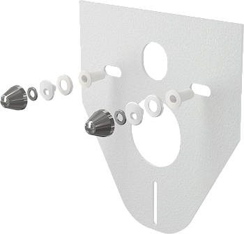 Звукоизоляционная плита для подвесного унитаза и для биде с принадлежностями и колпачками (хромированными)