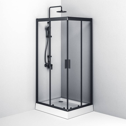 W93G-404-100280-BT Gem S душ.ограждение 100х80 прям.,стекло прозрачное, профиль Черный мат.,без подд