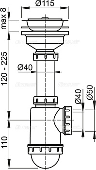 Сифон для мойки с нержавеющей peшeткой DN115