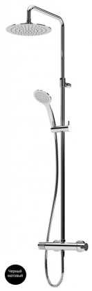 LEAF-CDA-25-L-NOP Душевая стойка телескопическая, с верхним и ручным душем, верхний душ диаметр 250 мм , исполнение Чёрный матовый