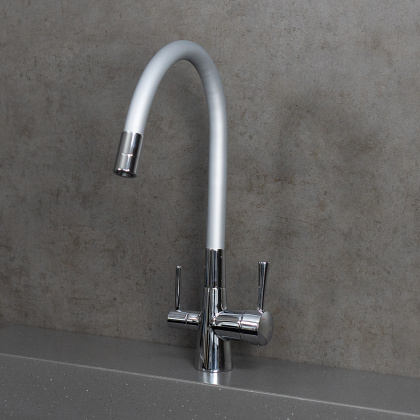 Смеситель для кухни с гибким изливом, с подключением к фильтру питьевой воды, латунь/хром/серебро