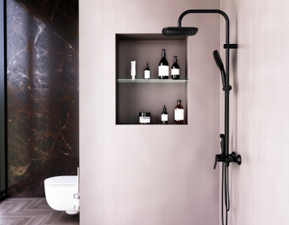 DX220920300_xxx Apollo, душевая система со смесителем-полкой: верхний душ 230*230мм, ручной душ