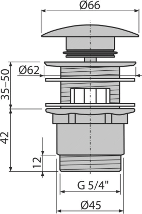 Донный клапан сифона для умывальника CLICK/CLACK 5/4", цельнометаллический с переливом и большой заглушкой Донный клапан сифона для умывальника CLICK/CLACK 5/4", цельнометаллический с переливом и большой заглушкой