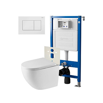 Сет: Система инсталляции Point Элемент для подвесного унитаза PN45120 + Клавиша смыва для инсталляции Point Ника, белая, PN44081W + Унитаз подвесной Point Сатурн безободковый, белый, сиденье дюропласт микролифт быстросъемное PN41901