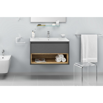 Тумба под раковину EXCELLENT Tuto 80 см (серый/дуб), 1 ящик Тумба под раковину EXCELLENT Tuto 80 см (серый/дуб), 1 ящик