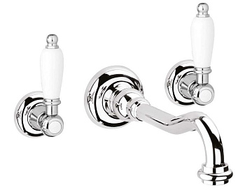 FIRST-BLS1-02-Bi Встраиваемый смеситель для раковины Исполнение: Бронза, Ручки: Белые  FIRST-BLS1-02-Bi Встраиваемый смеситель для раковины Исполнение: Бронза, Ручки: Белые