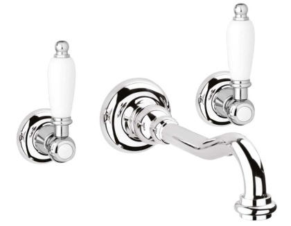 FIRST-BLS1-02-Bi Встраиваемый смеситель для раковины Исполнение: Бронза, Ручки: Белые  FIRST-BLS1-02-Bi Встраиваемый смеситель для раковины Исполнение: Бронза, Ручки: Белые