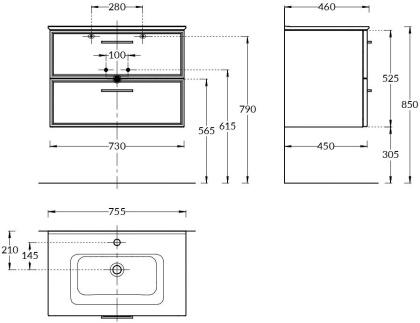 Тумба PIANO Classic подвесная 75 см, 2 ящика, ясень белый матовый PIA.CL.75\WHT.M