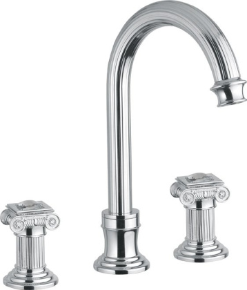 OLIMP-BLS2-A-03/24-Sw Смеситель на раковину на три отверстия, высокий, с донным клапаном, золото, ручки Swarovski