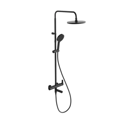 Душевая колонна FONTE на 3 потока с пов.изливом и механическим смесителем, черный матовый