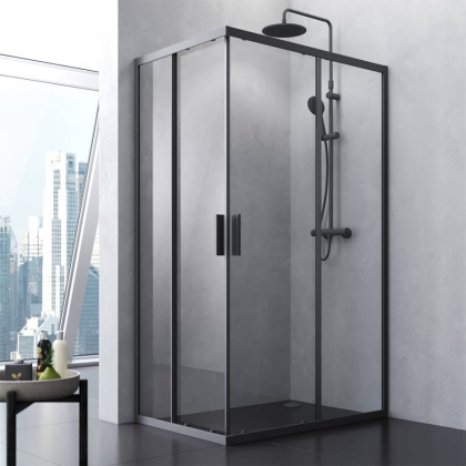 W93G-404-120280-BT Gem S Twin Slide 120x80. Душевое ограждение,120x80, профиль Черный мат., стекло п