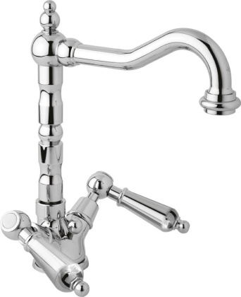 FIRST-LS2-02-Bi Смеситель для раковины с донным клапаном Исполнение: Бронза, Ручки: Белые 