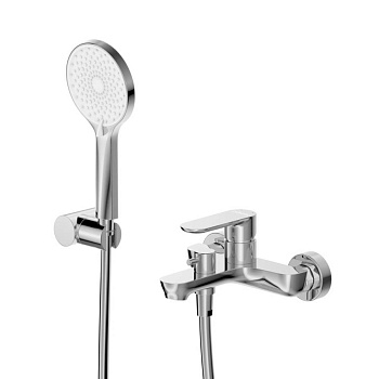 STYLUS-VD-IN Смеситель для ванны и душа однорычажный в комплекте с ручным душем, шлангом и держателем, сатин