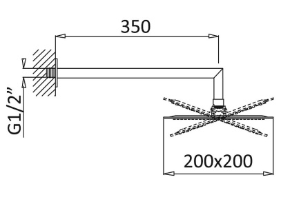PORTA-TDDQ-01 Верхний душ квадратный 200x200мм с держателем 350 мм, исполнение хром PORTA-TDDQ-01 Верхний душ квадратный 200x200мм с держателем 350 мм, исполнение хром