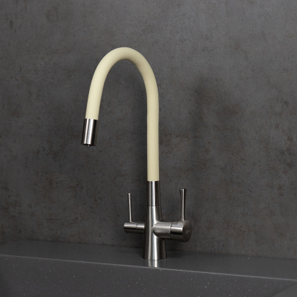 Смеситель для кухни с гибким изливом, с подключением к фильтру питьевой воды, латунь/никель/бежевый