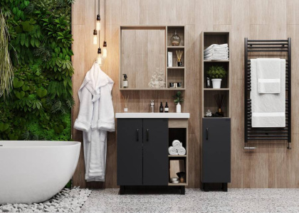 Тумба Onika Тимбер 70 напольная, серая мат./дуб сонома (ум. Фостер 70) Тумба Onika Тимбер 70 напольная, серая мат./дуб сонома (ум. Фостер 70)