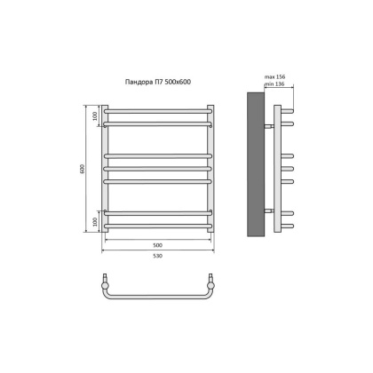 Полотенцесушитель водяной Aquatek (Акватек) Пандора П7 500х600 мм, черный муар, подключение нижнее/диагональное, сверхпрочная пищевая нержавеющая сталь AISI 304L, гарантия 10 лет