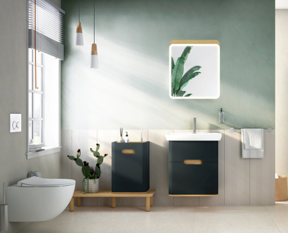 Шкаф  Sento с раковиной, с 2 ящиками, 65 см, с LED подсветкой, цвет матовый антрацит ( ножки 61069 заказываются отдельно ) Шкаф  Sento с раковиной, с 2 ящиками, 65 см, с LED подсветкой, цвет матовый антрацит ( ножки 61069 заказываются отдельно )