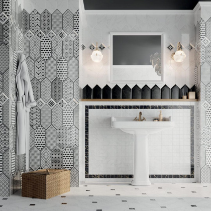 Декор 3 TOC006 Келуш Черный/Белый (9,8см*9,8см*6,9мм) (27шт/0,259м2) Орнамент, шт