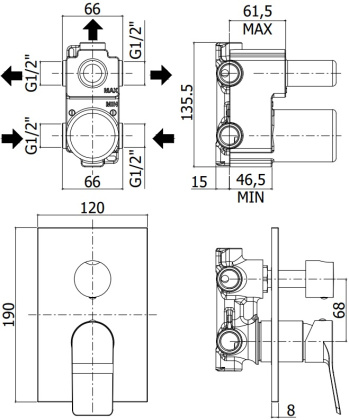 Смеситель для душа Paffoni Tilt TI019ST/M (с внутренней частью)