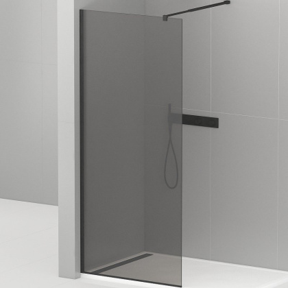 LIBERTA-L-1-120-120-GR-NERO Душевая перегородка с односторонним входом, стекло графит, профиль чёрный, 1200x1200x1950 мм